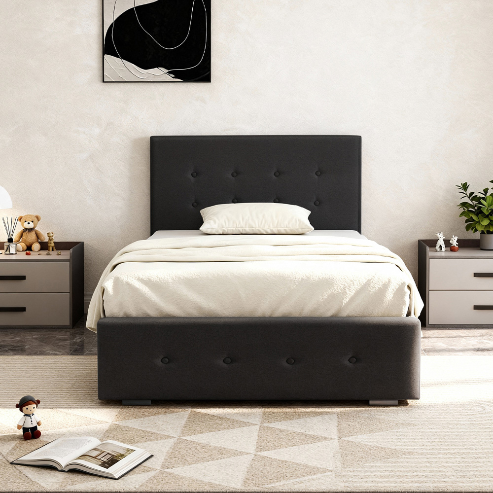 Brooklyn Single Black Fabric Gaslift Ottoman Storage Bed Image 2