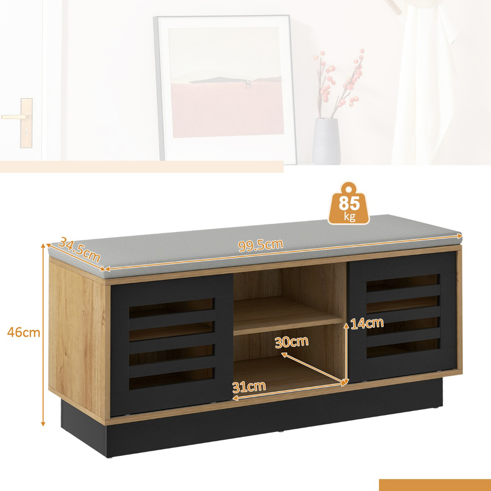 Costway 2 Door 2 Shelf Natural Shoe Storage Bench Image 9