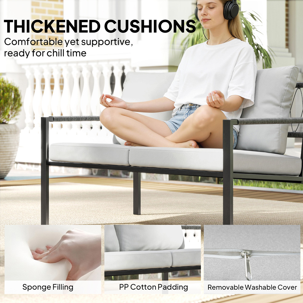 Outsunny 4 Seater Light Grey Metal Garden Lounge Set with Cushion Image 8