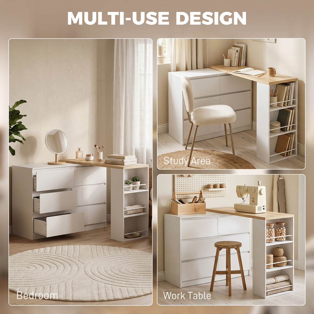 HOMCOM 6 Drawer 3 Shelf White Vanity Table Image 8