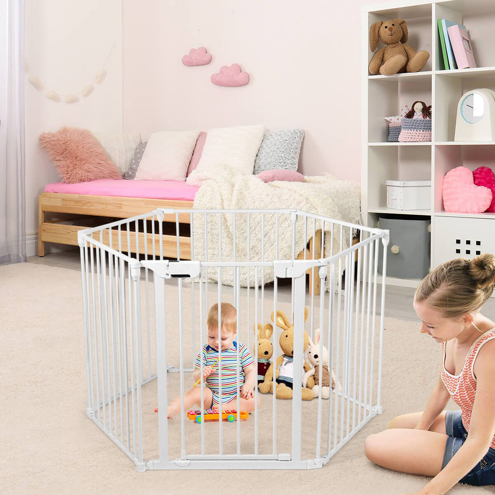 Costway White 8 Panel Metal Foldable Kids Playpen Image 2
