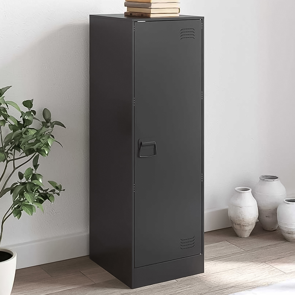 vidaXL Single Door Black Steel Sideboard Image 1