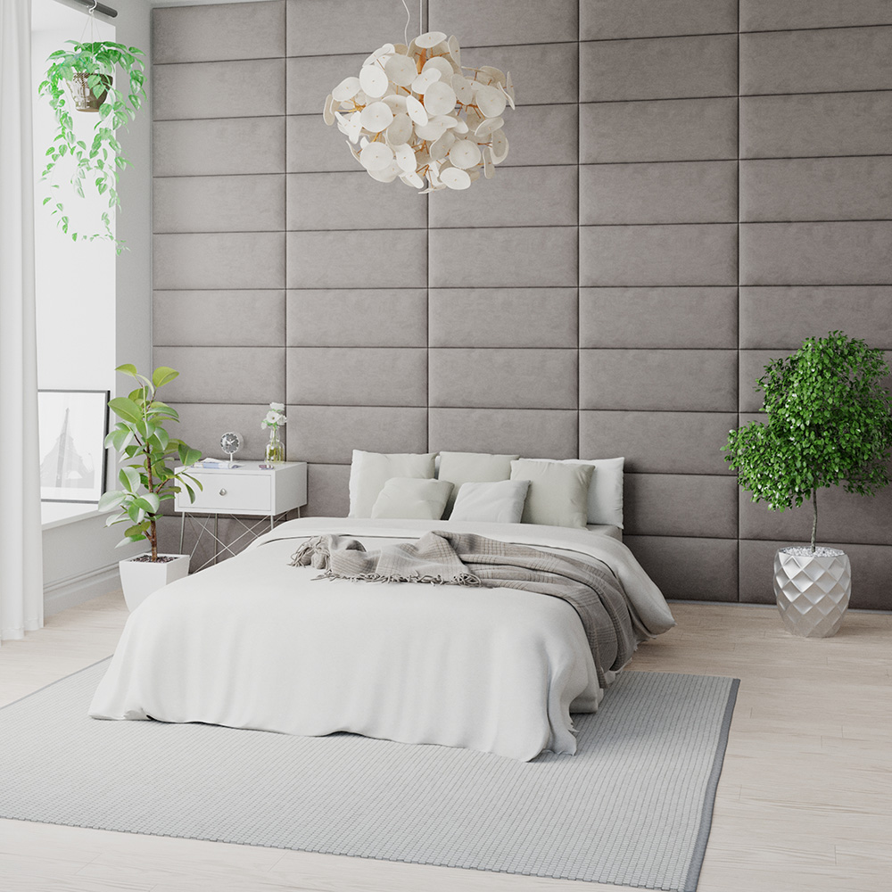 Aspire EasyMount Silver Plush Velvet Upholstered Wall Mounted Headboard Panels 8 Pack Image 2