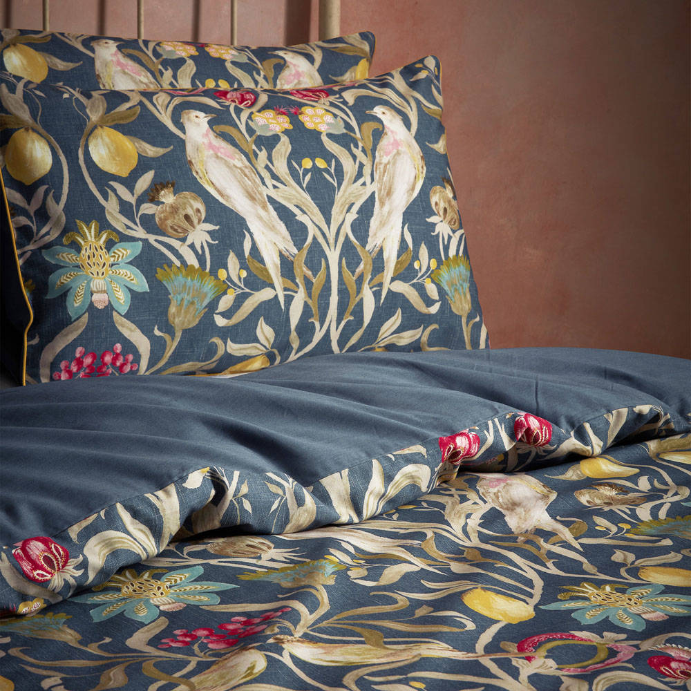 EW by Edinburgh Weavers Liberty Floral Birds Super King Size Navy Cotton Duvet Set Image 3