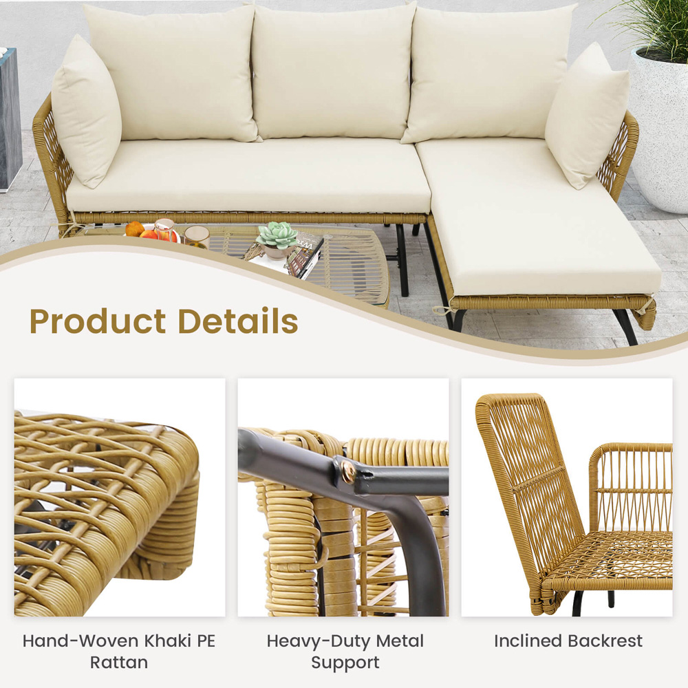 Costway 4 Seater Rattan White L Shaped Lounge Sofa Set Image 7