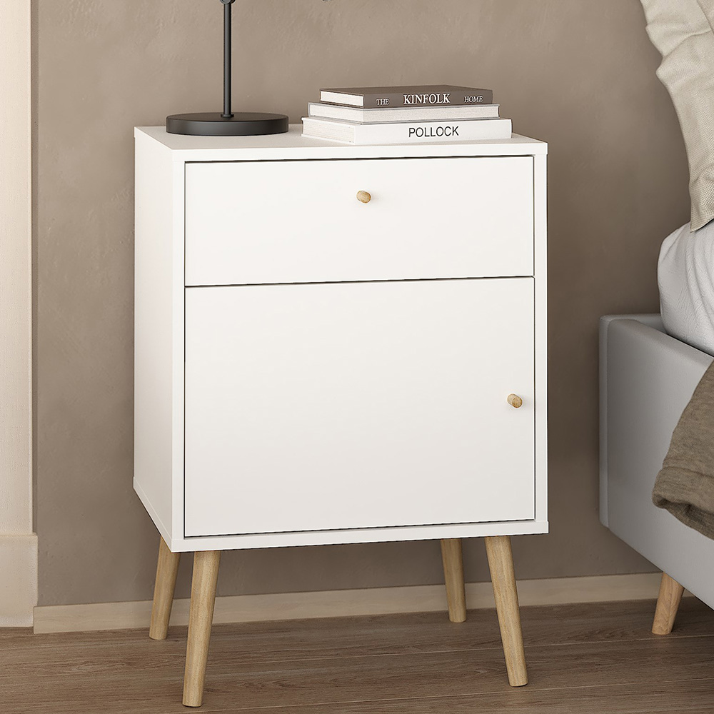 Florence Cumbria Single Door Single Drawer White Nightstand Image 1