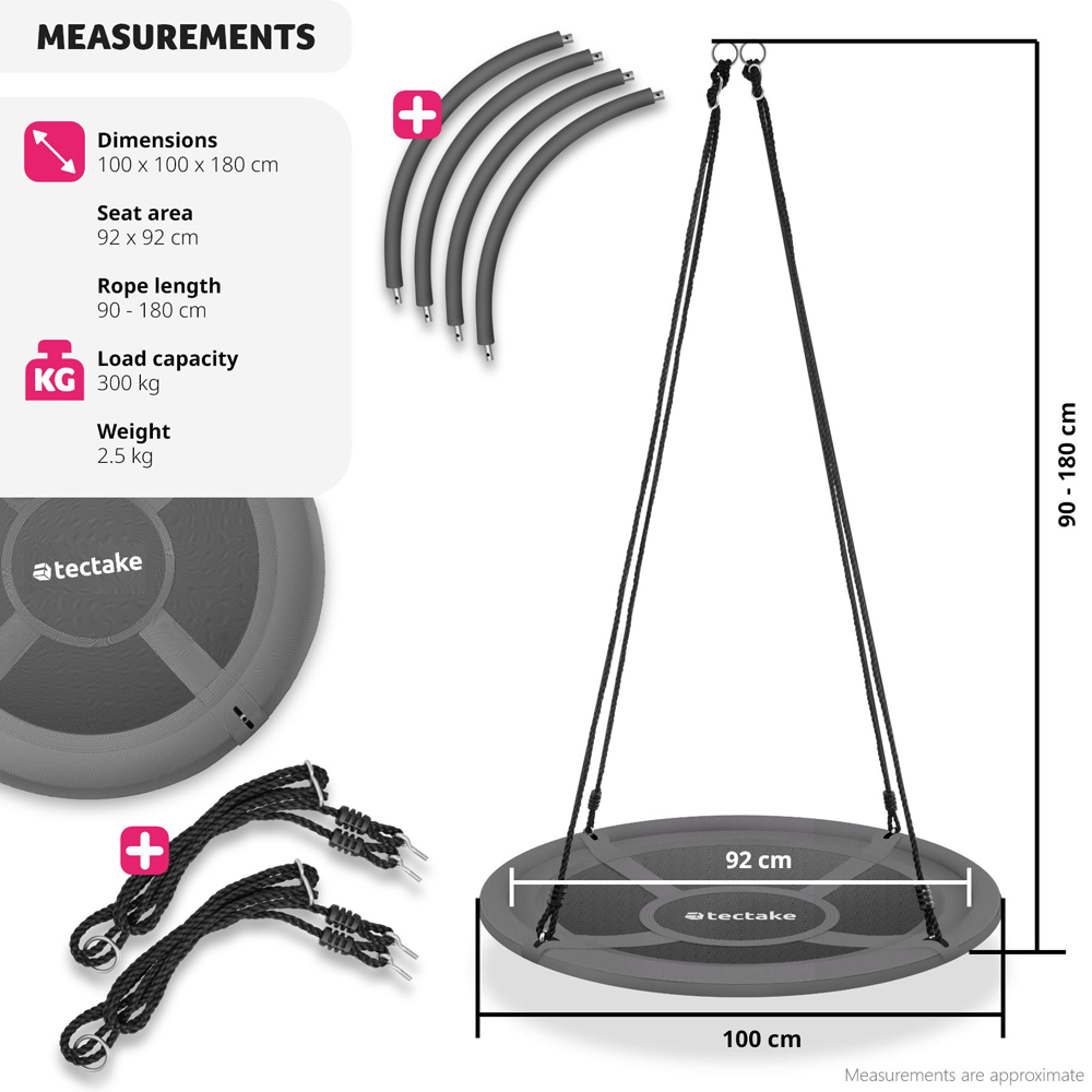 tectake Adjustable and Strong Suspension Swing 300kg 100 x 100cm Image 9