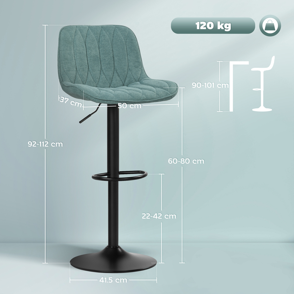 HOMCOM Blue Modern Adjustable Swivel Bar Chair Set of 2 Image 9