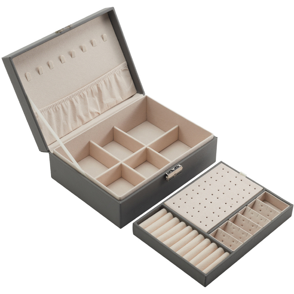 H&O Direct 2 Tier Grey Lockable Jewellery Organiser Image 4