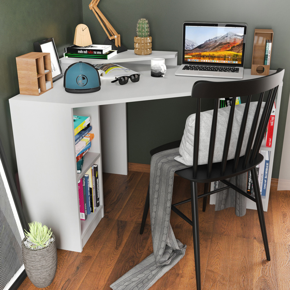 Decorotika Floating 4 Shelf Corner Computer Desk White Image 1