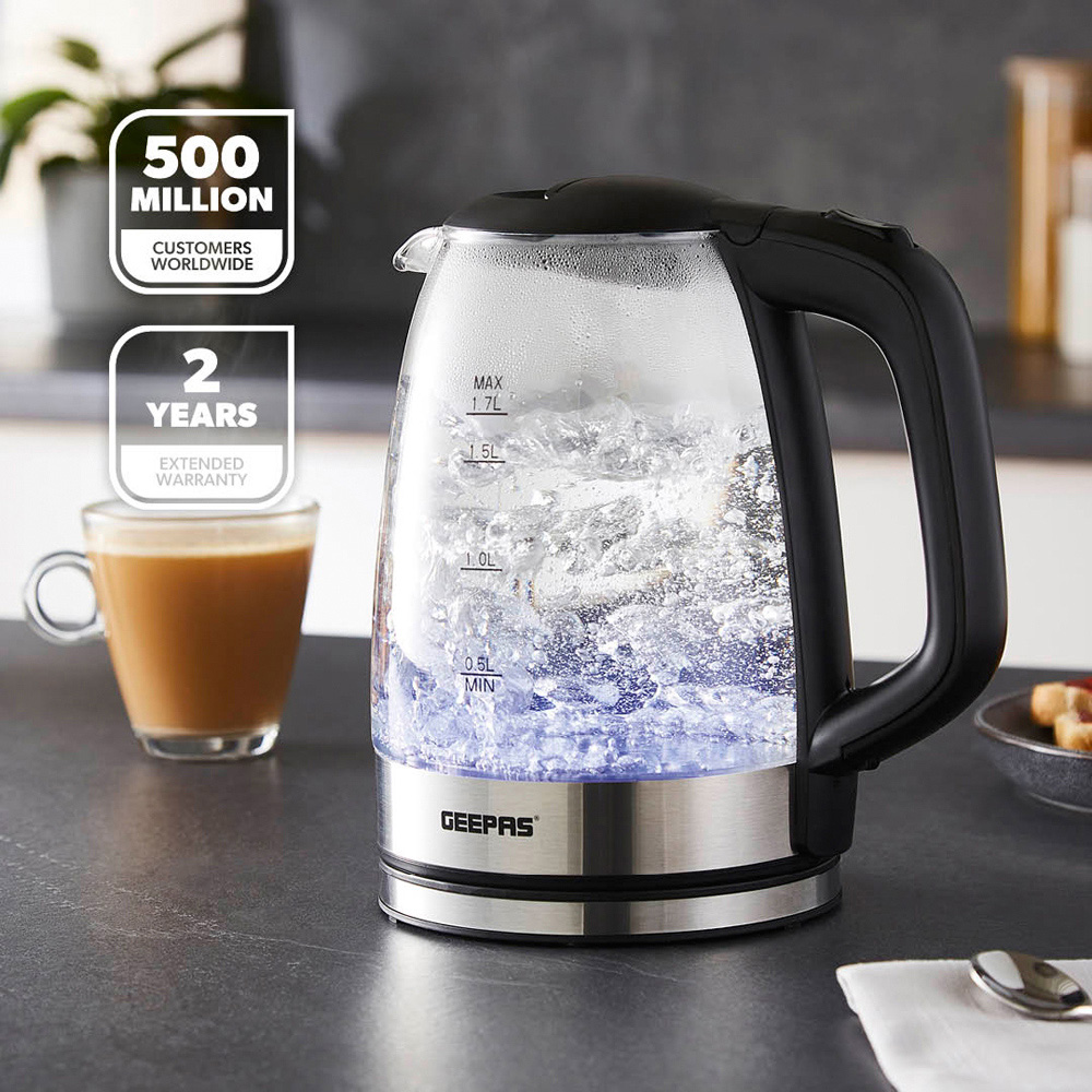 Geepas GK38058UK-BK Black 1.7L Cordless Illuminating Glass Kettle 2200W Image 2