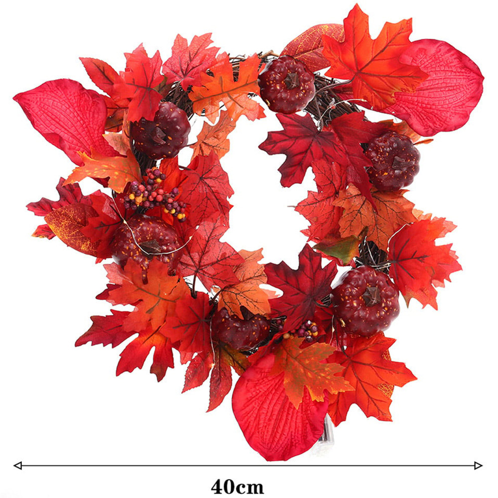 Living and Home Artificial Fall Maple Leaf Pumpkin Wreath 40cm Image 8