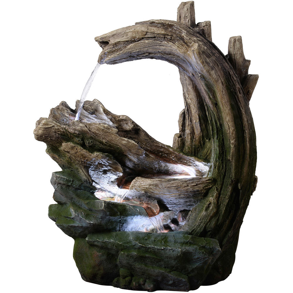 Teamson Home Grey Cascading Faux Rock and Wood Water Fountain 81cm Image 1