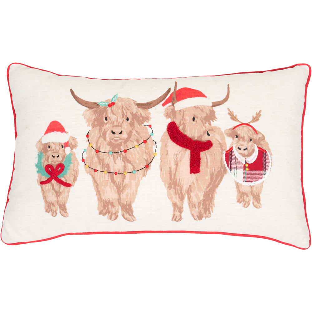Christmas Highland Cow Family Cushion Image 1