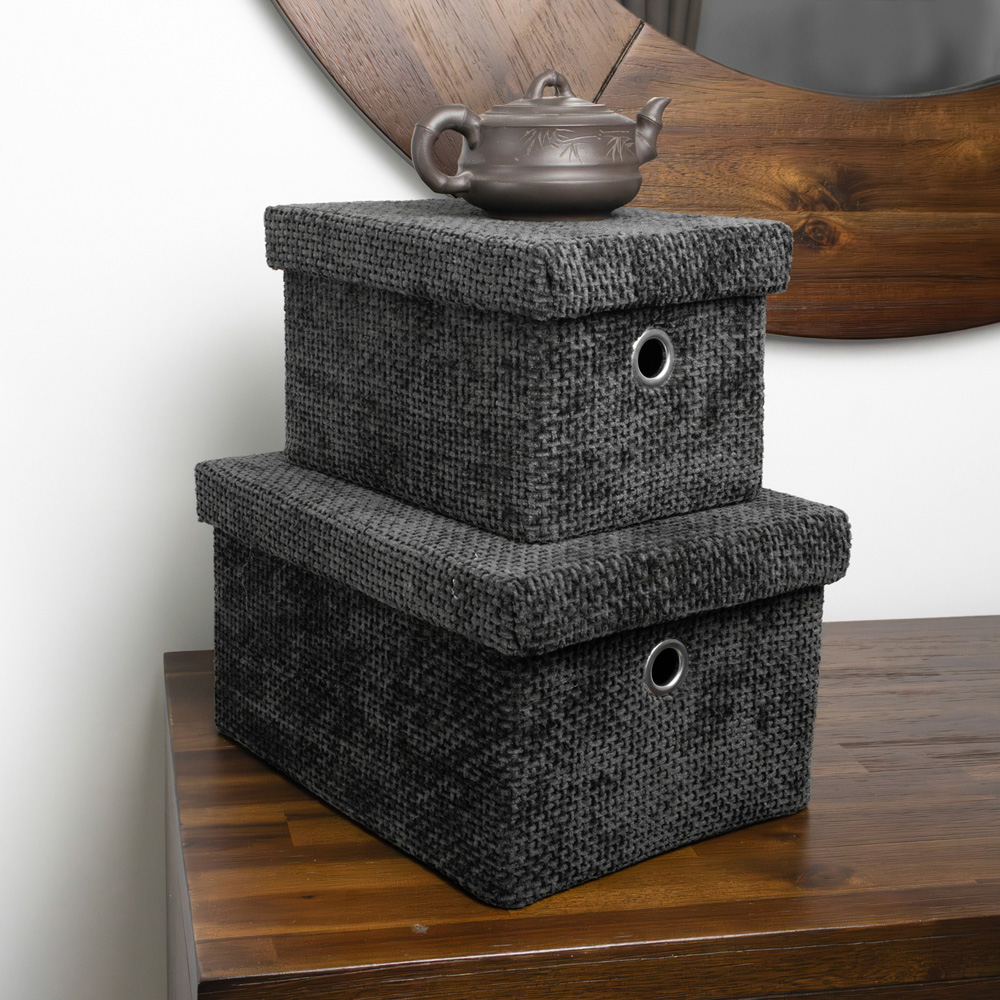 JVL Metro Black Rectangular Storage Basket with Lid 2 Pack Image 2