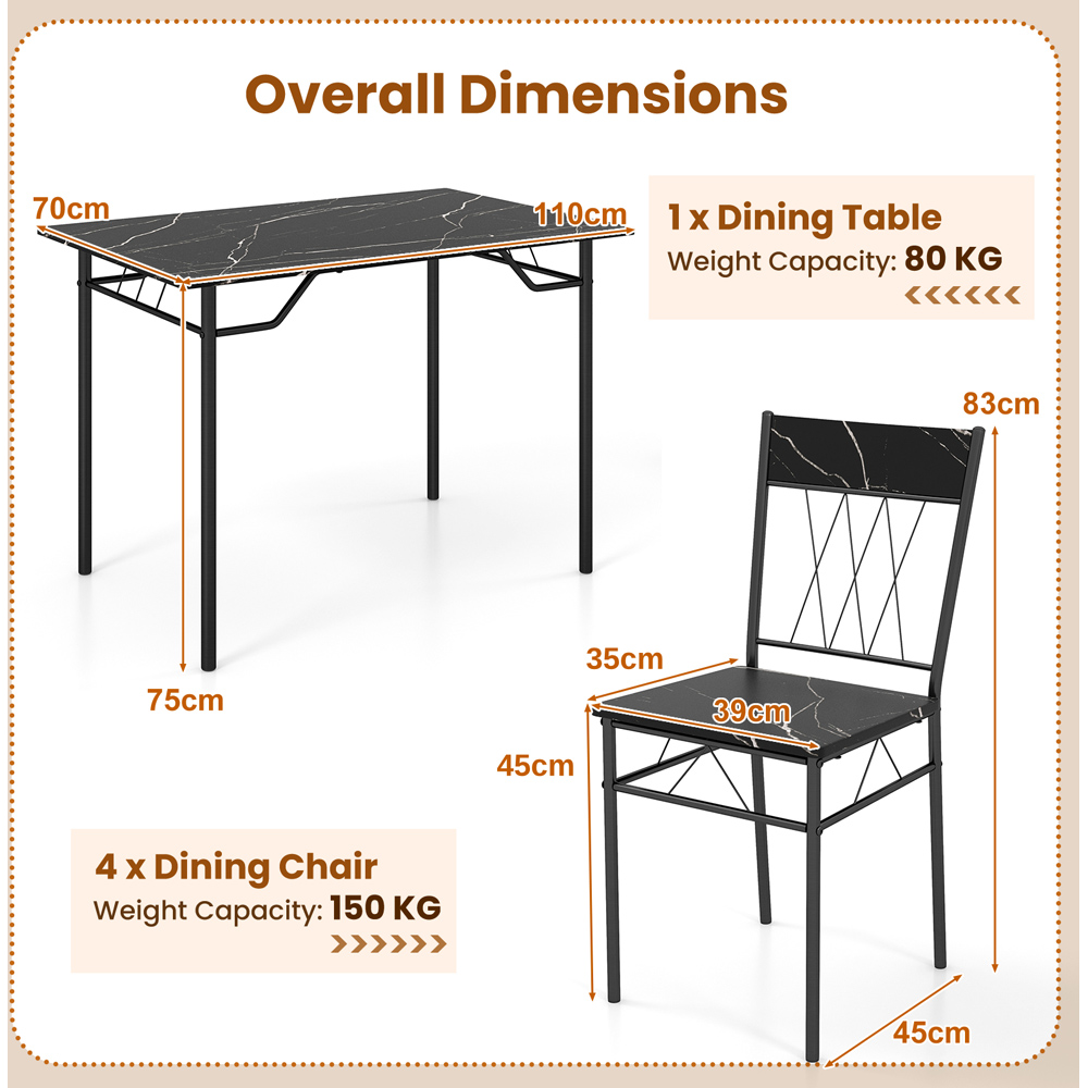 Costway 4 Seater Metal Frame Dining Set Black Image 8