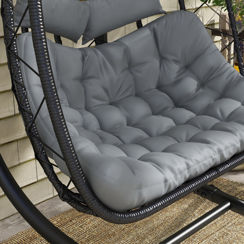 Outsunny 2 Seater Black Rattan Egg Chair with Cushions Image 3