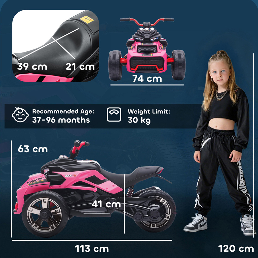 AIYAPLAY Kids Pink Ride On Electric ATV Quad Bike 12V Image 9