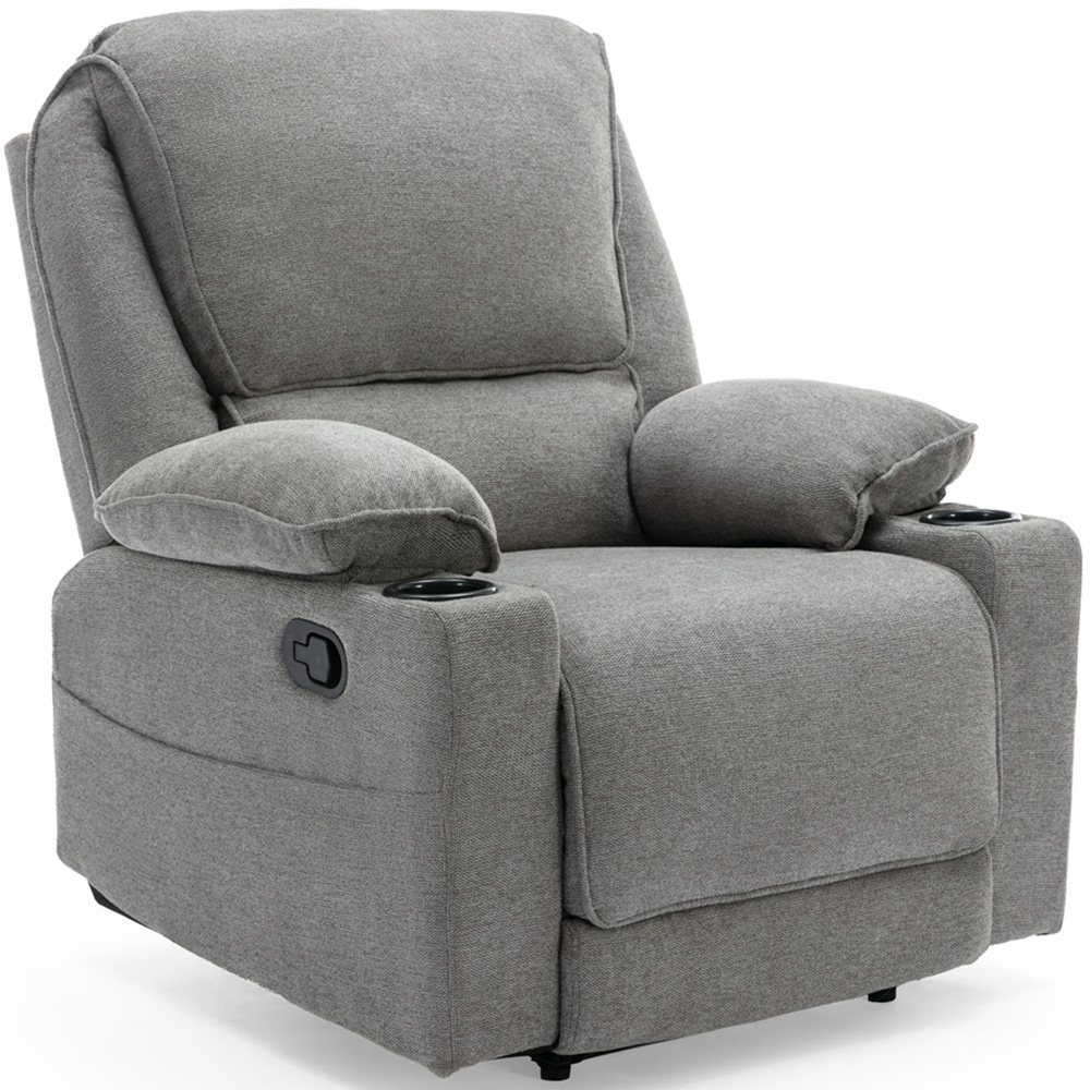 Furniture Online Sydney Grey Manual Recliner Chair with Cupholder Image 2