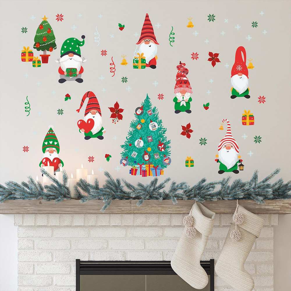 Walplus Christmas Gnomes Around The Tree Self Adhesive Wall Stickers 78 Piece Image 1