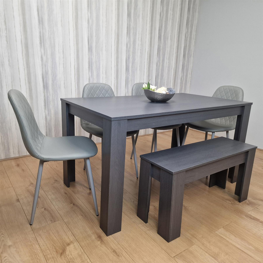 Kosy Koala 6 Seater Faux Leather Gem Pattern Dining Bench Set Grey Image 3