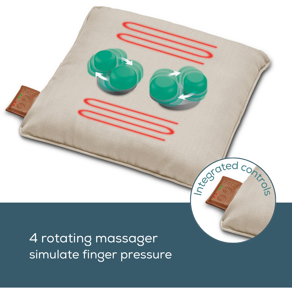 Beurer Cordless Shiatsu Cream and Grey Massage Cushion with Heat Image 4