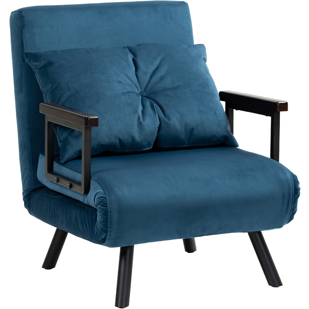 HOMCOM Single Blue Velvet Feel Fabric Convertible Chair Bed Image 2