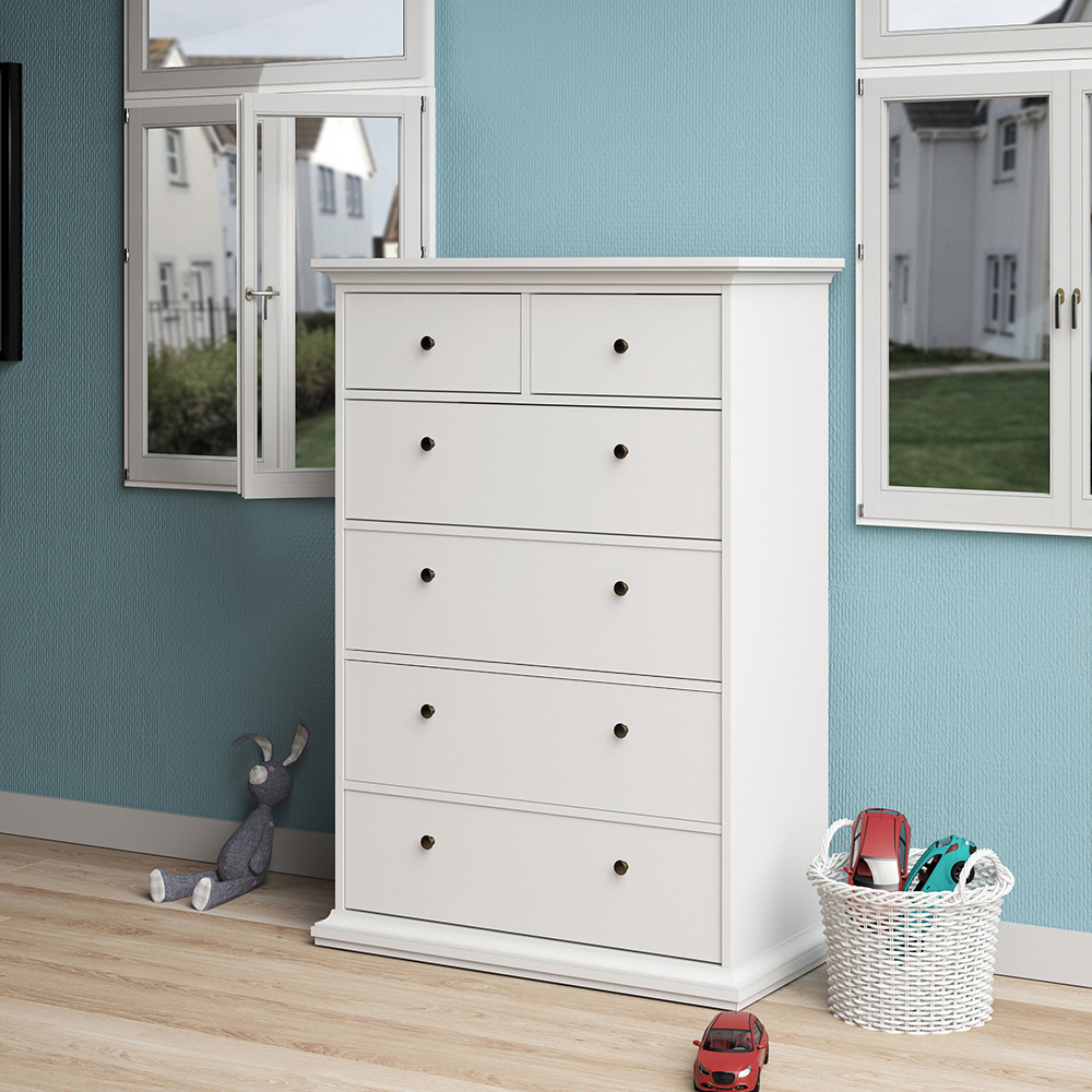 Florence Paris 6 Drawer White Chest of Drawers Image 5
