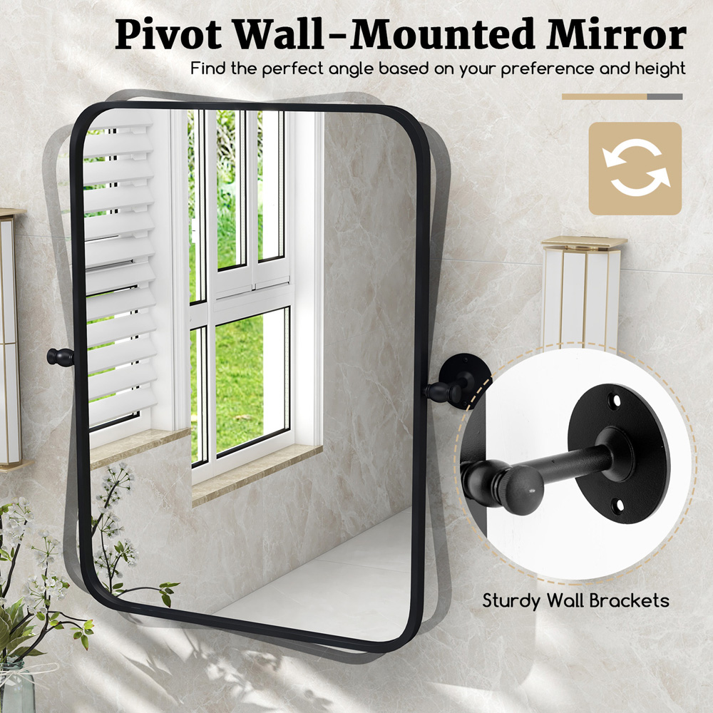 Costway Rectangle Black Metal Framed Pivot Wall Mounted Mirror Image 6