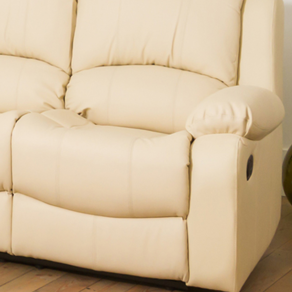Glendale 3 Seater Cream Bonded Leather Manual Recliner Sofa Image 3