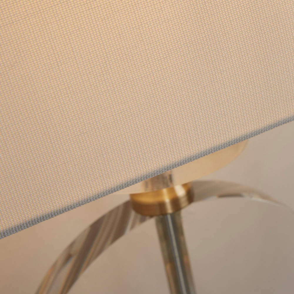 Lighting Collection Davis White Linen Shade Antique Brass Table Lamp Image 4