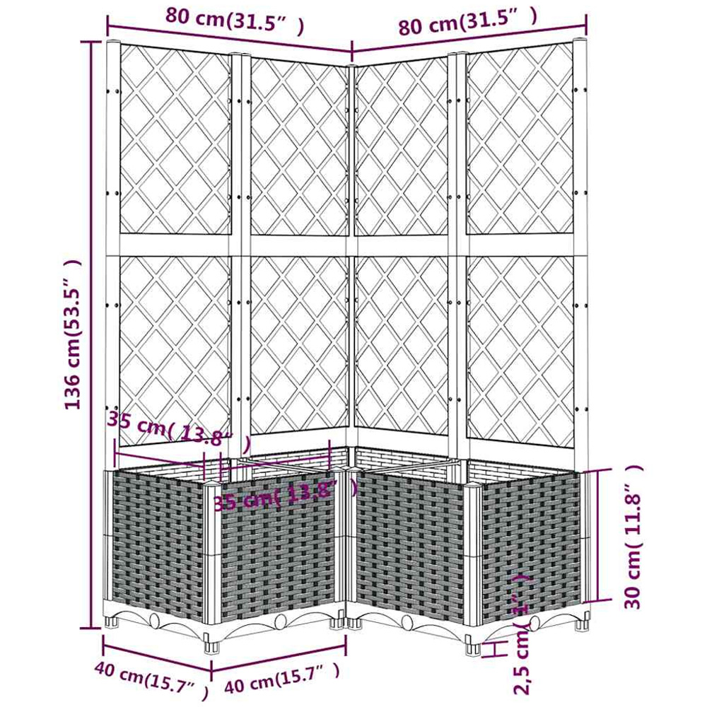 vidaXL Grey Polypropylene Garden Planter with Trellis 136 x 80 x 80cm Image 7
