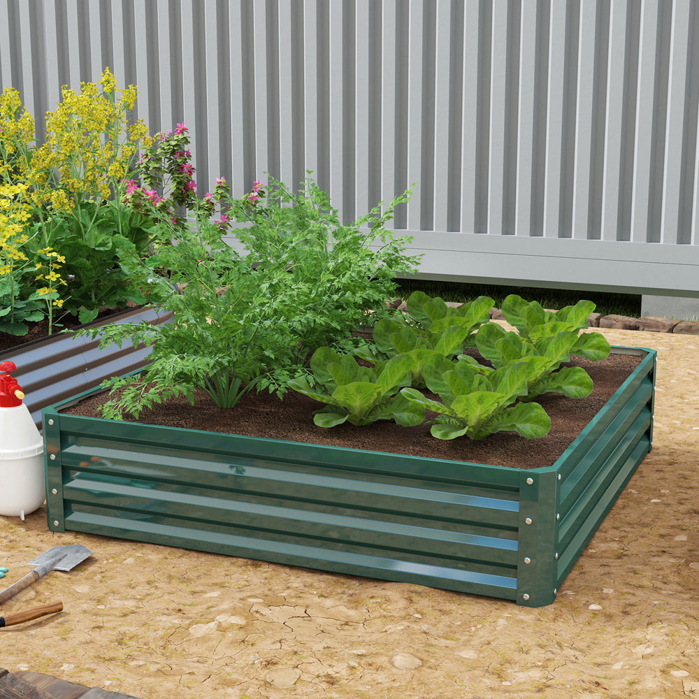 Outsunny Green Galvanised Steel Square Raised Garden Bed Planter 30 x 120 x 120cm Image 2