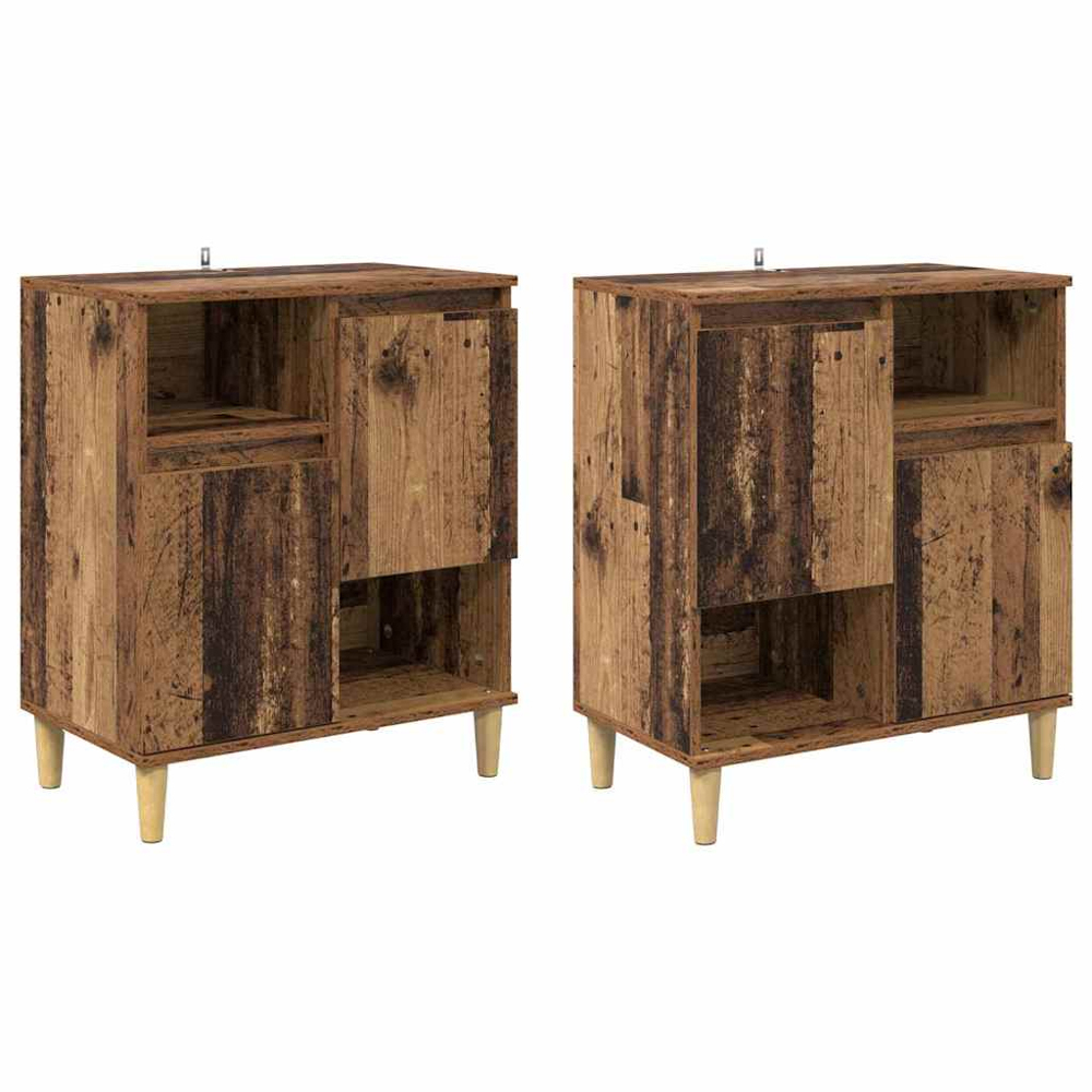 vidaXL 2 Door 2 Open Shelf Old Wood Sideboard with Wooden Legs Set of 2 Image 2