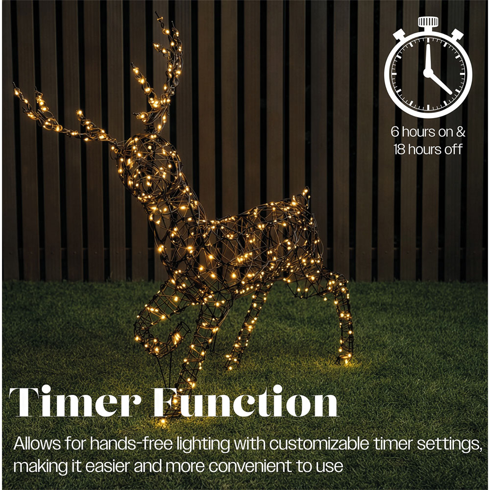 Xmas Haus 351 Warm White LED Brown Rattan-Effect Metal Deer Christmas Decoration 111cm Image 2