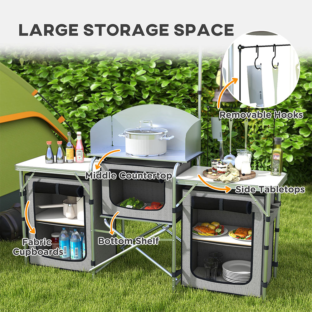 Outsunny Aluminium Foldable Camping Kitchen with 3 Fabric Cupboards Image 4