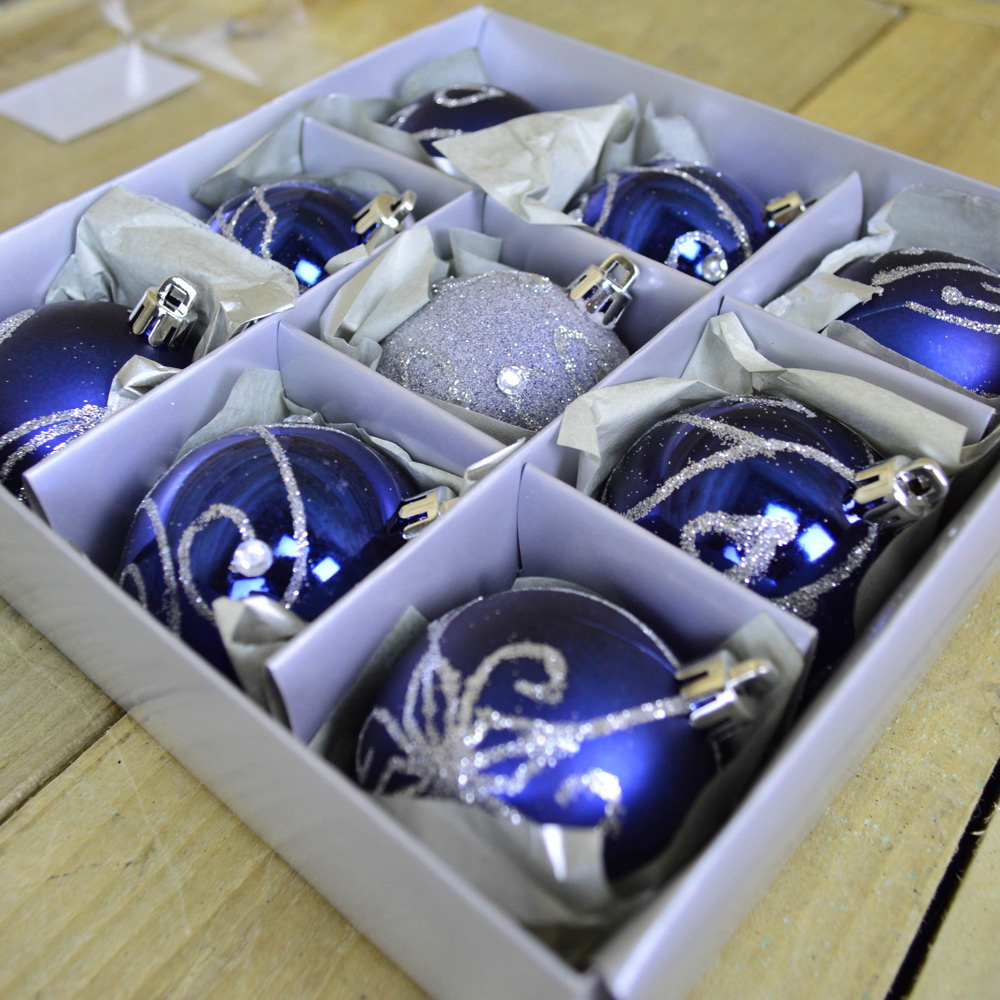 Premier Midnight Blue Deluxe Glitter Christmas Bauble 9 Pack Image 3
