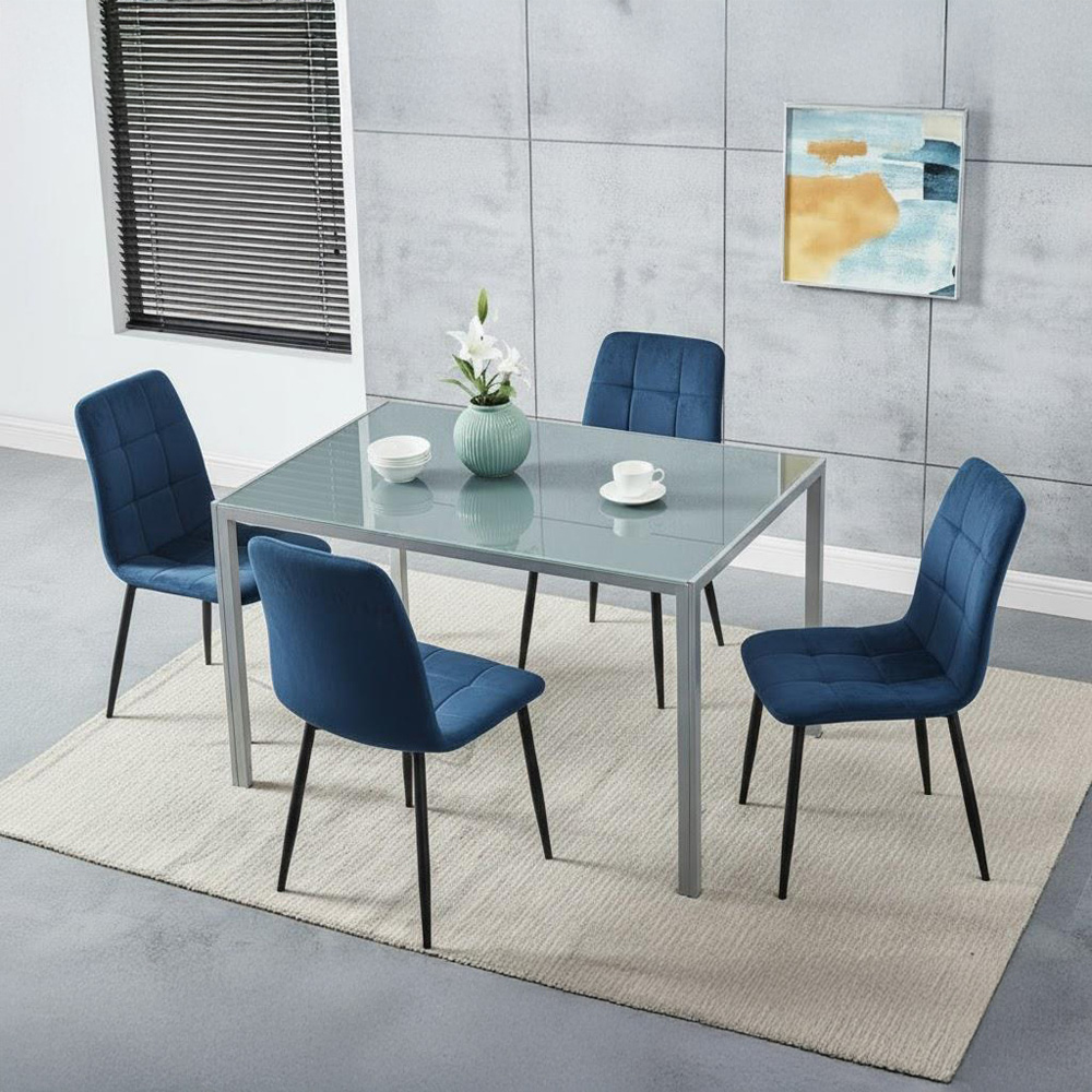Kosy Koala 4 Seater Velvet Glass Dining Set Grey and Blue Image 6