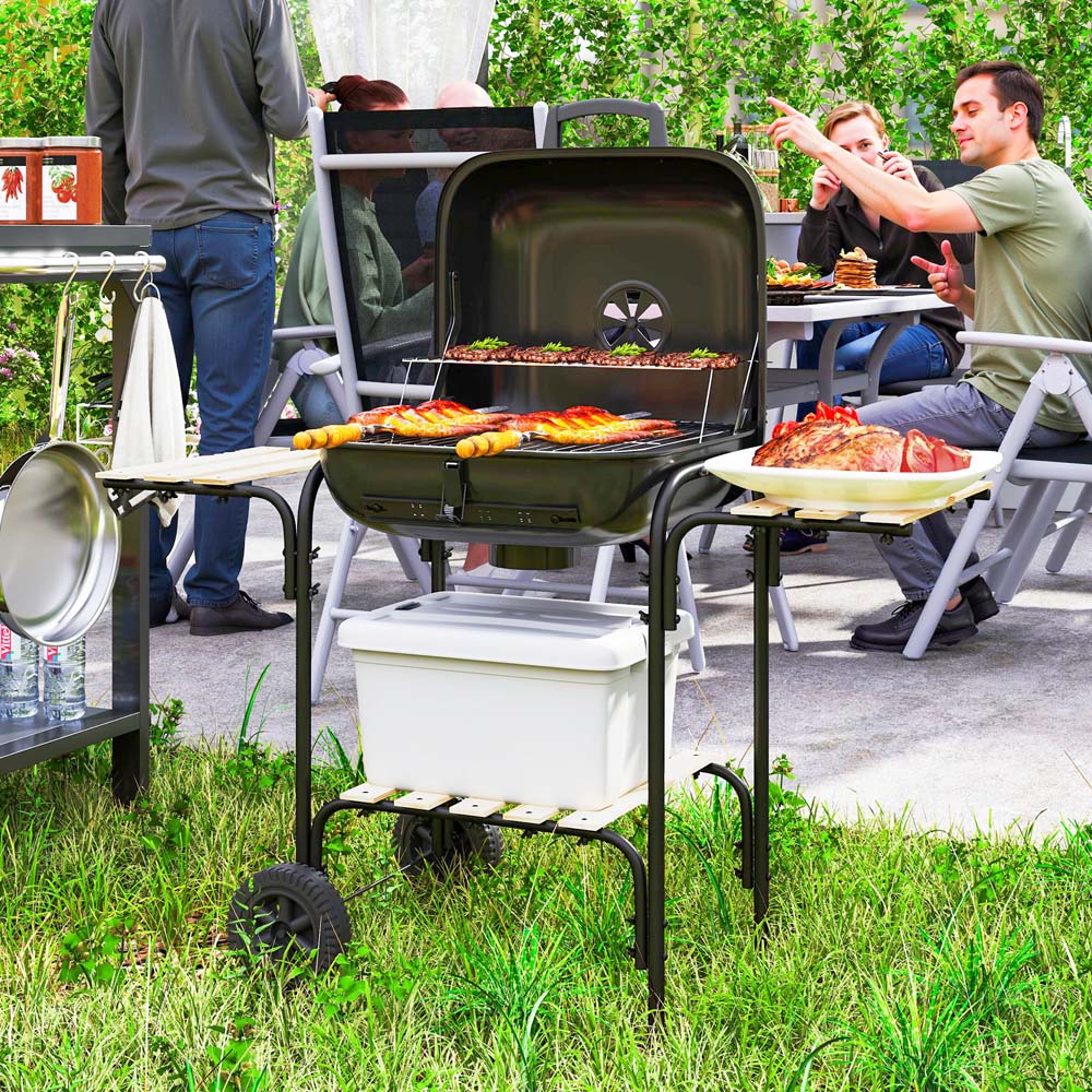 Outsunny Black Charcoal Barbecue Grill with Lockable Lid and Vent Image 2