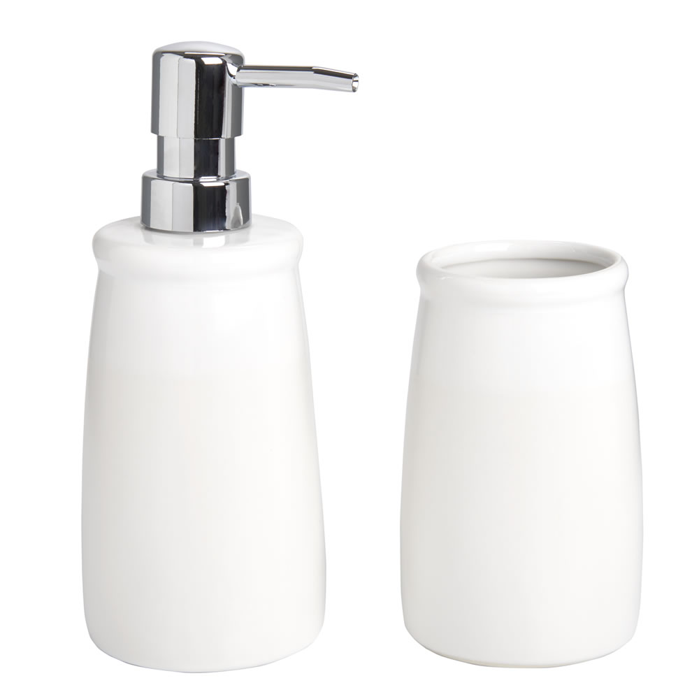 Wilko White Soap Dispenser and Tumbler Set Wilko
