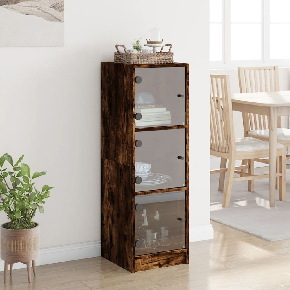 vidaXL 3 Glass Door Smoked Oak Highboard Image 9