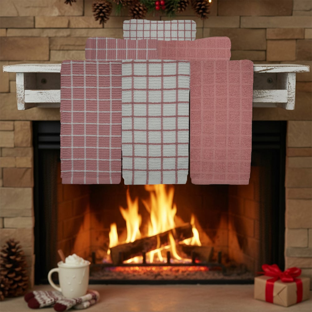 Kitchen Trends Pink Ripple Check Tea Towel 3 Pack Image 2