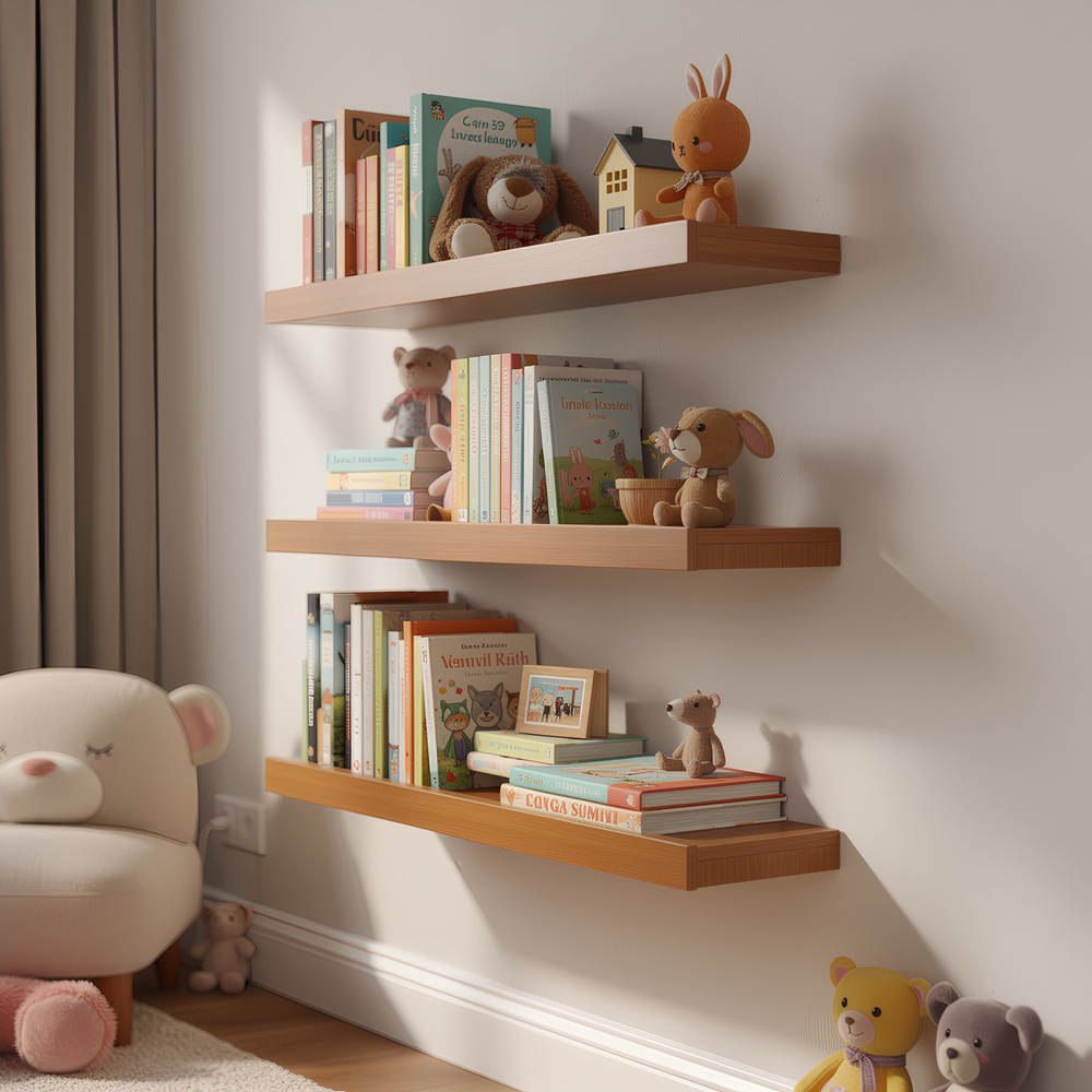 Harbour Housewares 60cm 6 Pack Walnut Floating Shelf Image 3