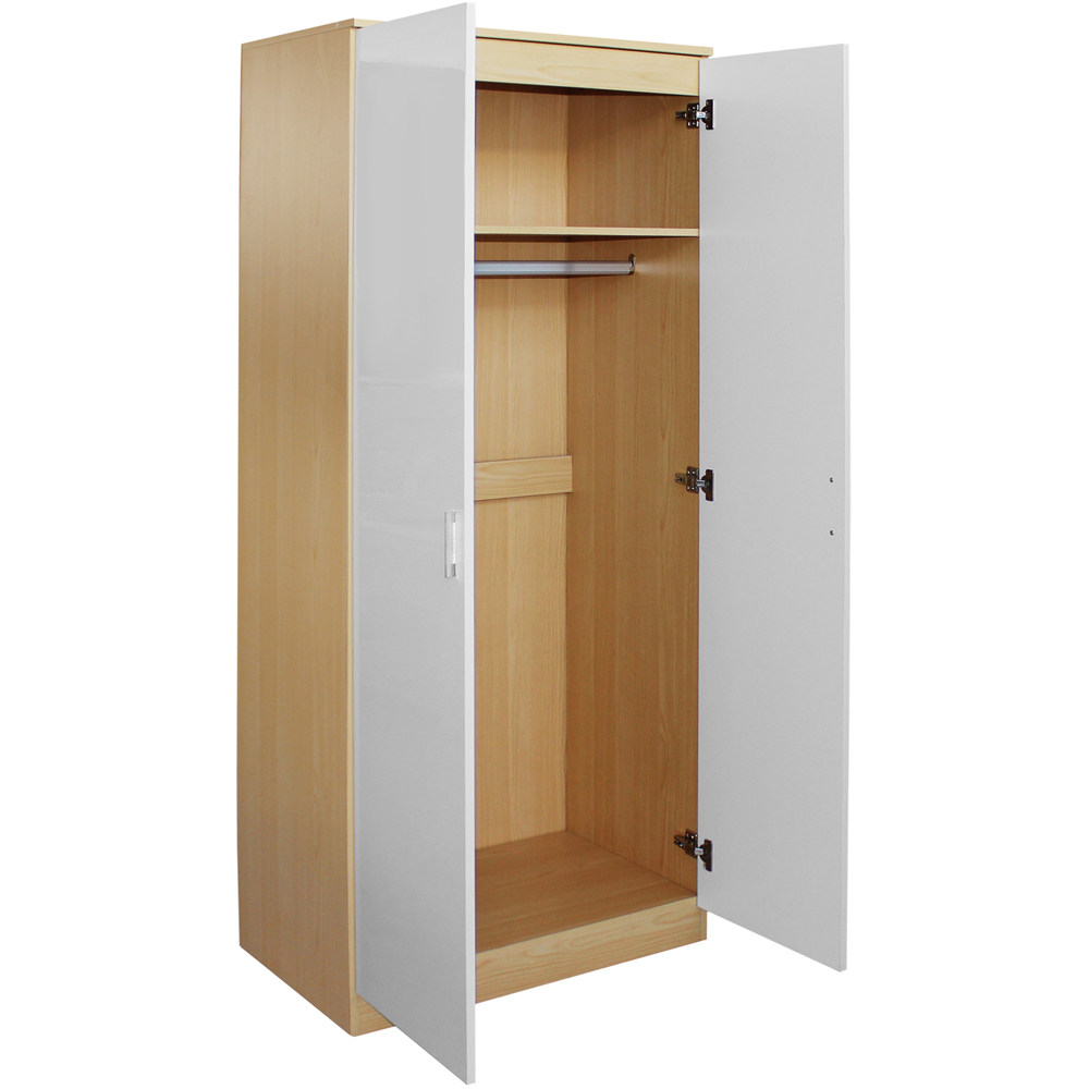 Brooklyn 2 Door Oak and White High Gloss Wardrobe Image 3