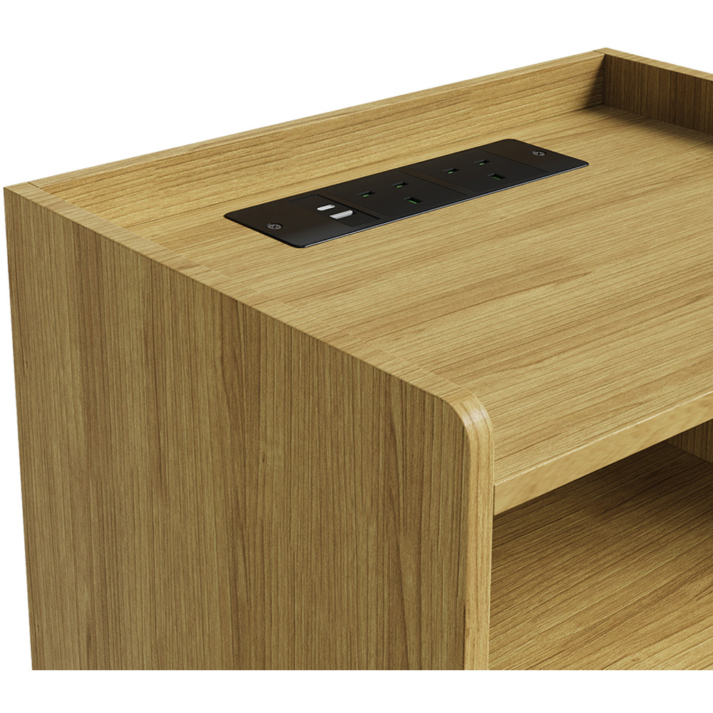 Living and Home Single Drawer Natural Wooden Bedside Table with Power Strip Set of 2 Image 4