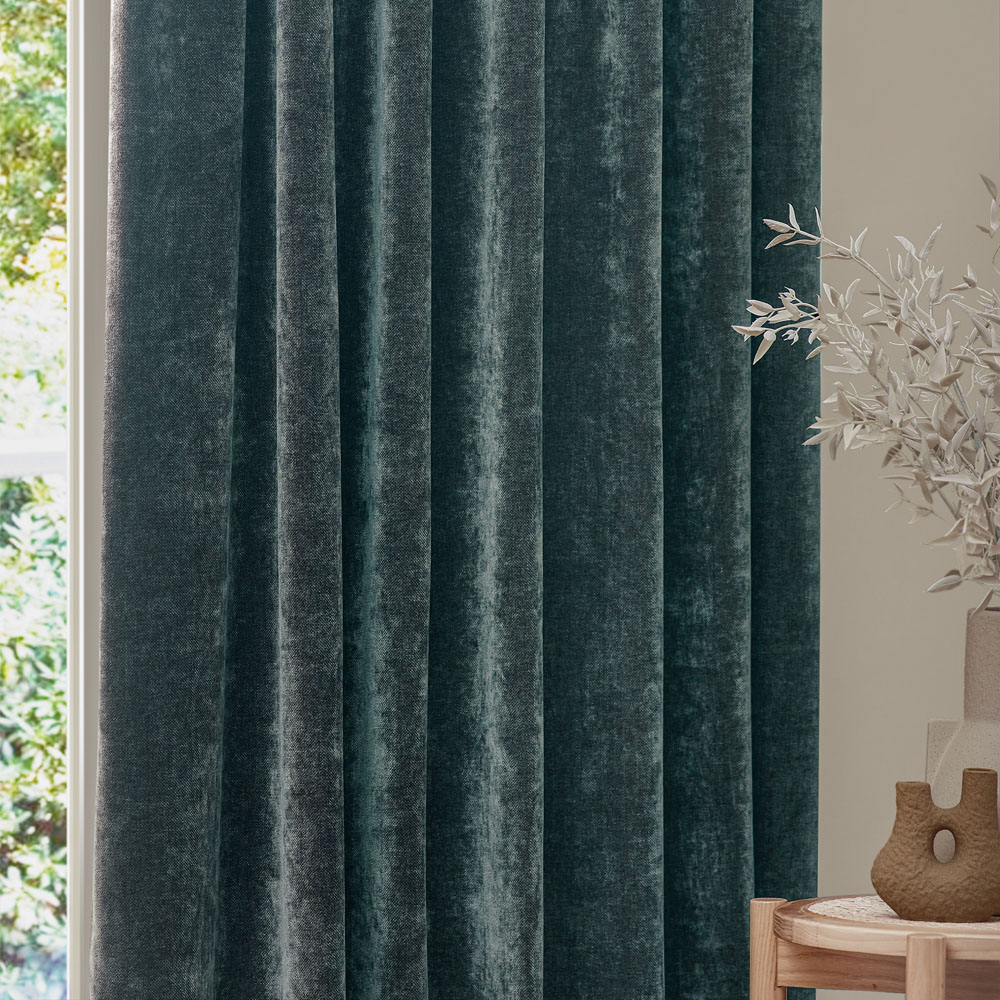 Yard Heavy Marine Chenille Velvet Pencil Pleat Curtains 168 x 183cm Image 2