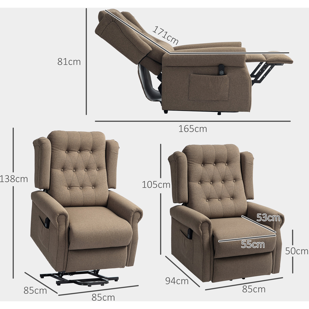 HOMCOM Dark Brown Wingback Button Tufted Electric Power Lift Elderly Recliner Armchair Image 7