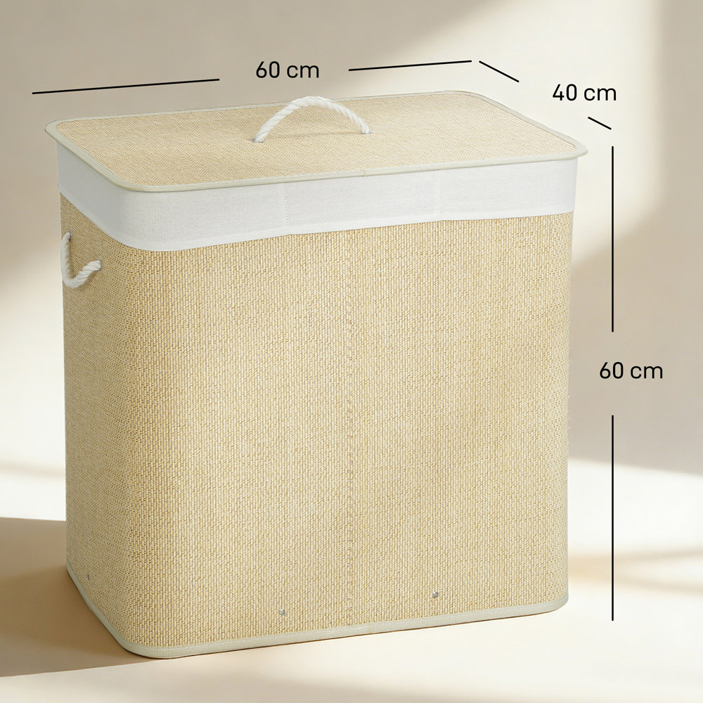 HOMCOM Cream Laundry Basket with Lid 144L Image 9