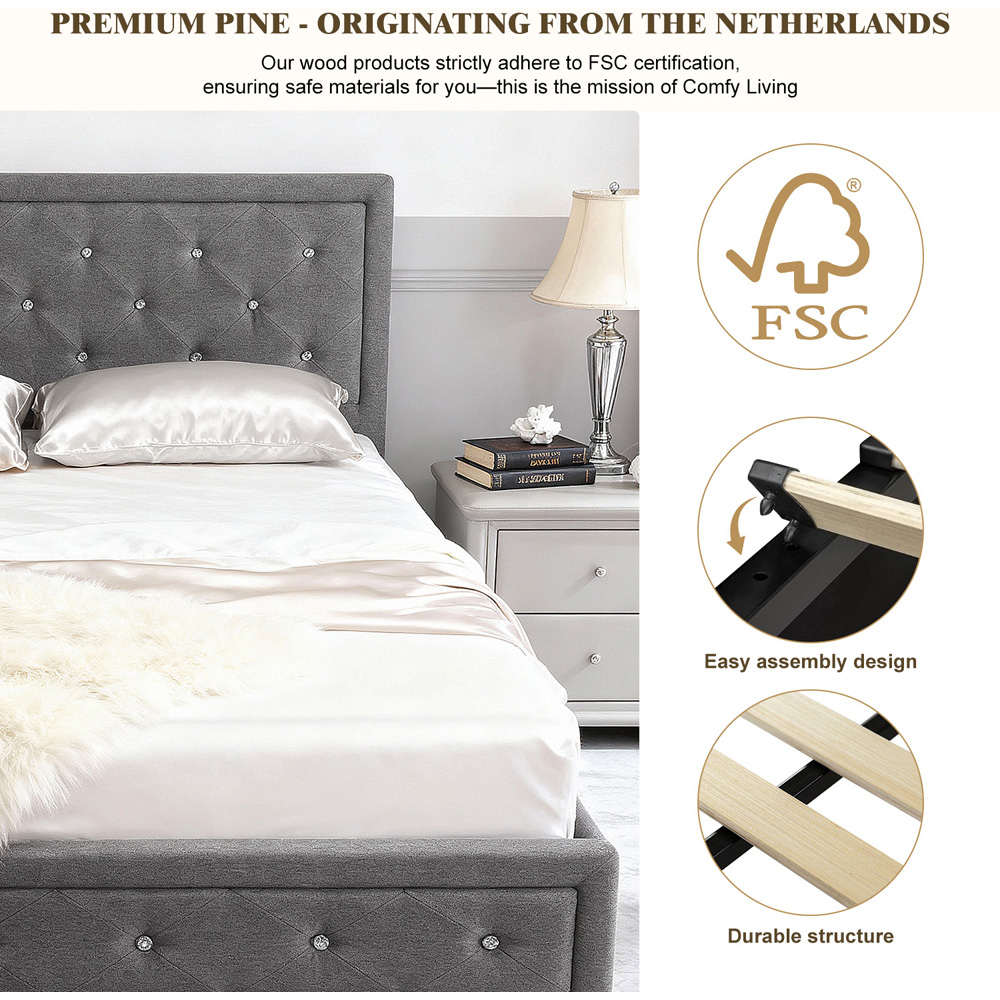 Brooklyn Double Grey Fabric Diamante Ottoman Bed Frame Image 4
