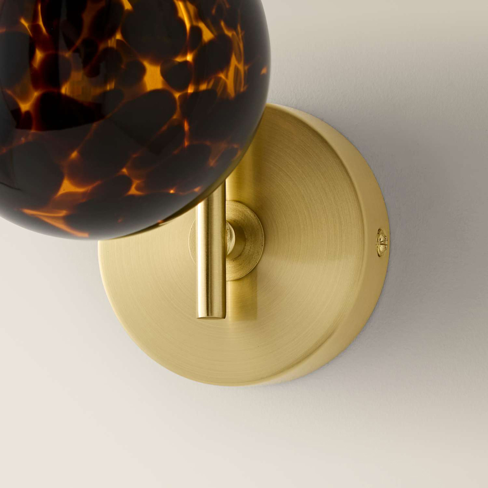 ValueLights Chiara Leopard Print Glass Globe Shade Brushed Gold LED Wall Light with Bulb Image 5